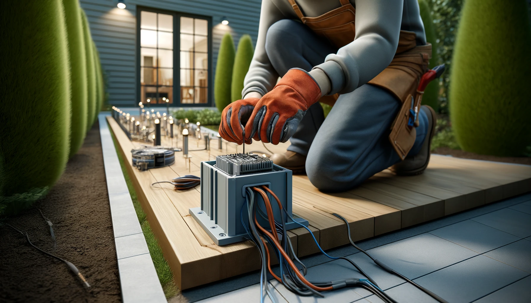 une installation de transformateur de jardin ext&eacute;rieur. T