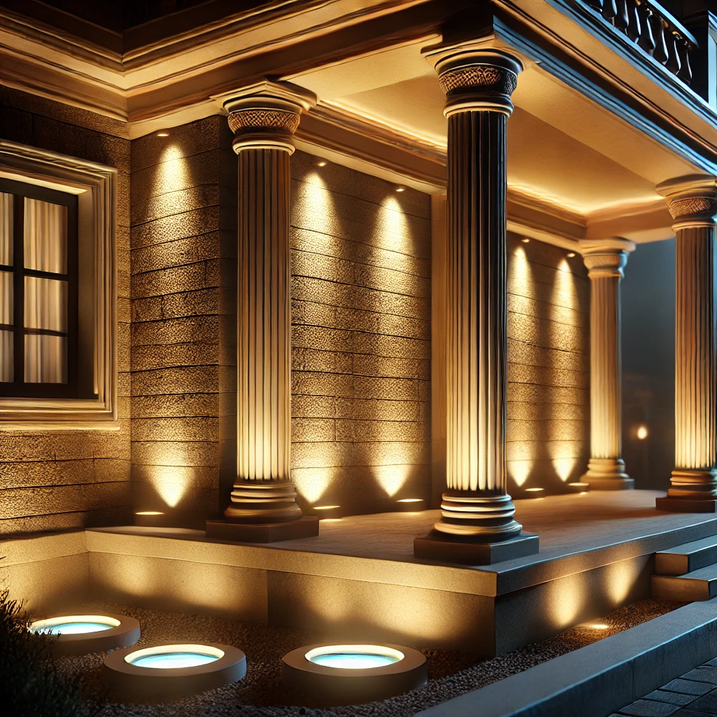 Une illustration de puits de lumi&egrave;re accentuant les caract&eacute;ristiques architecturales d’une maison la nuit.