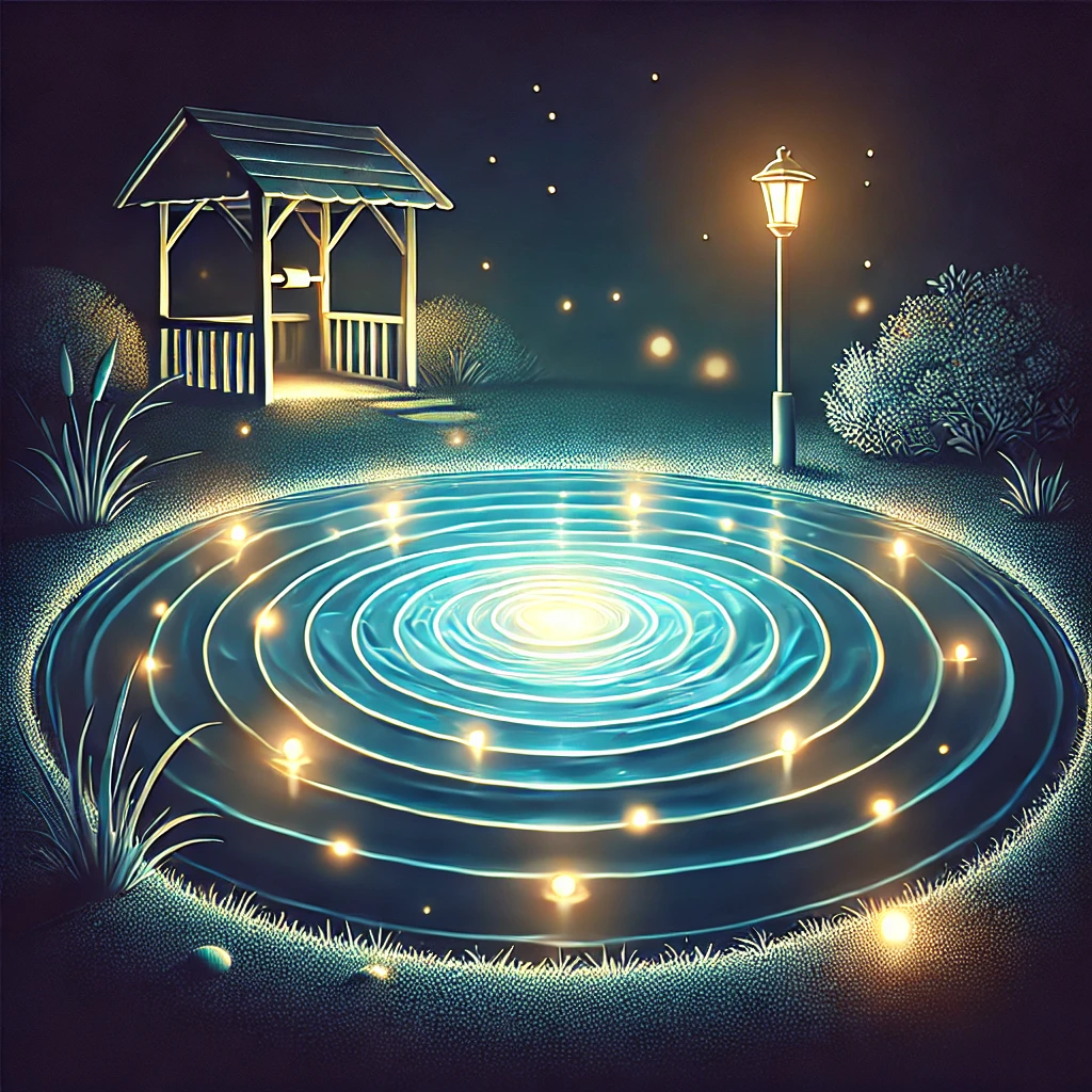 lumi&egrave;res de puits utilis&eacute;es dans un &eacute;l&eacute;ment d'eau, comme un &eacute;tang ou une fontaine, la nuit